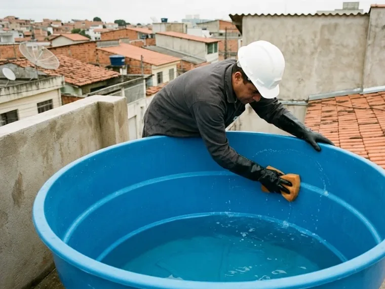 Higienização do interior de uma caixa d’água